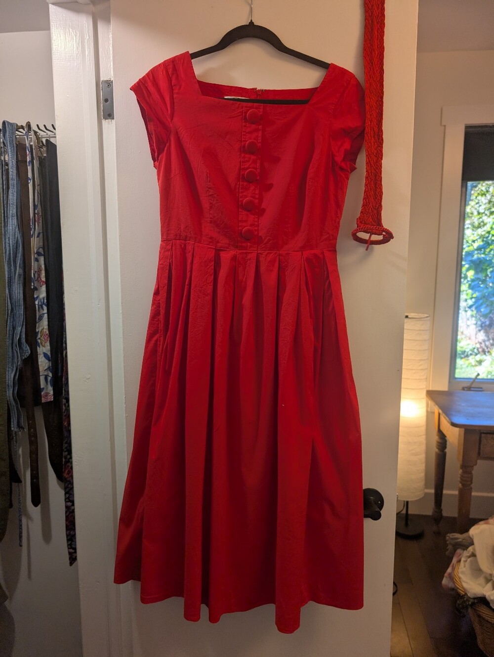 Talbots Red Square-Neck Fit & Flare Midi Dress